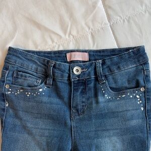 Girls Blue Denim Jeans with Crystal Accent